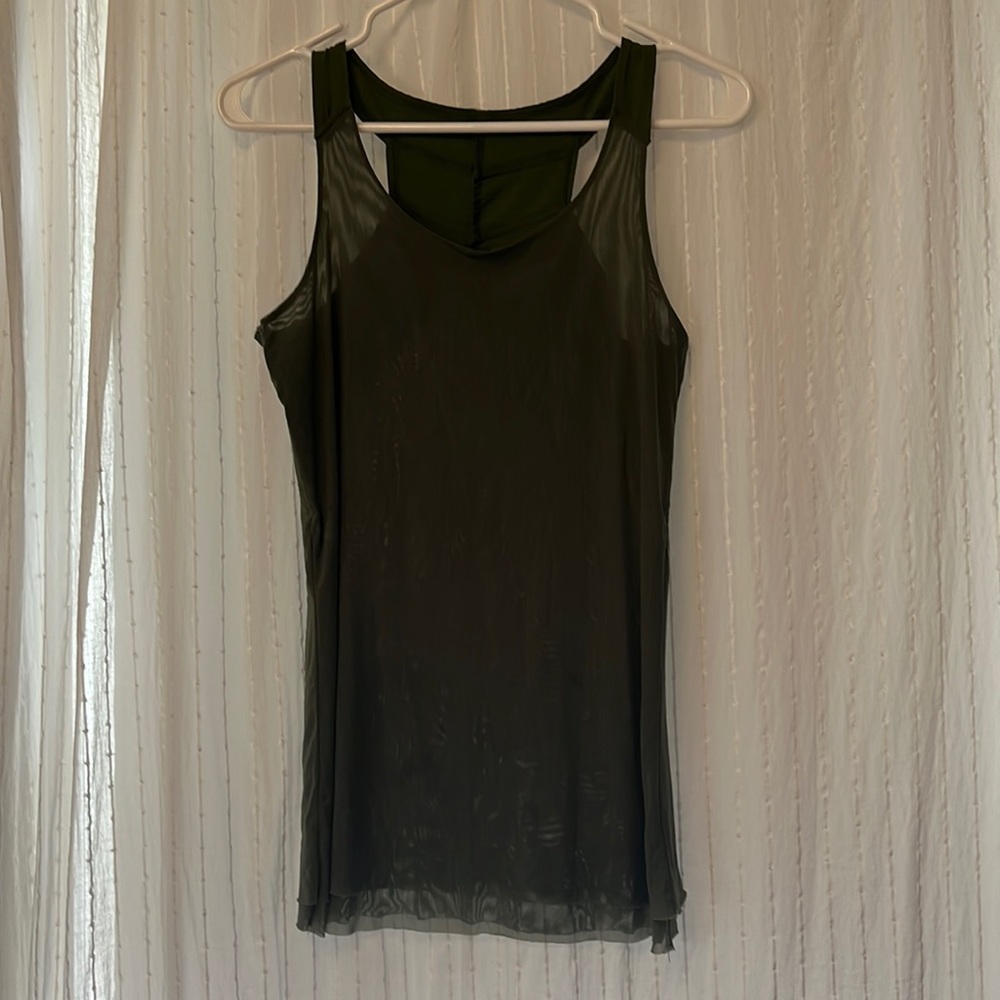 Oiselle Draped Mesh Tank Top Olive Green - Size 4/S